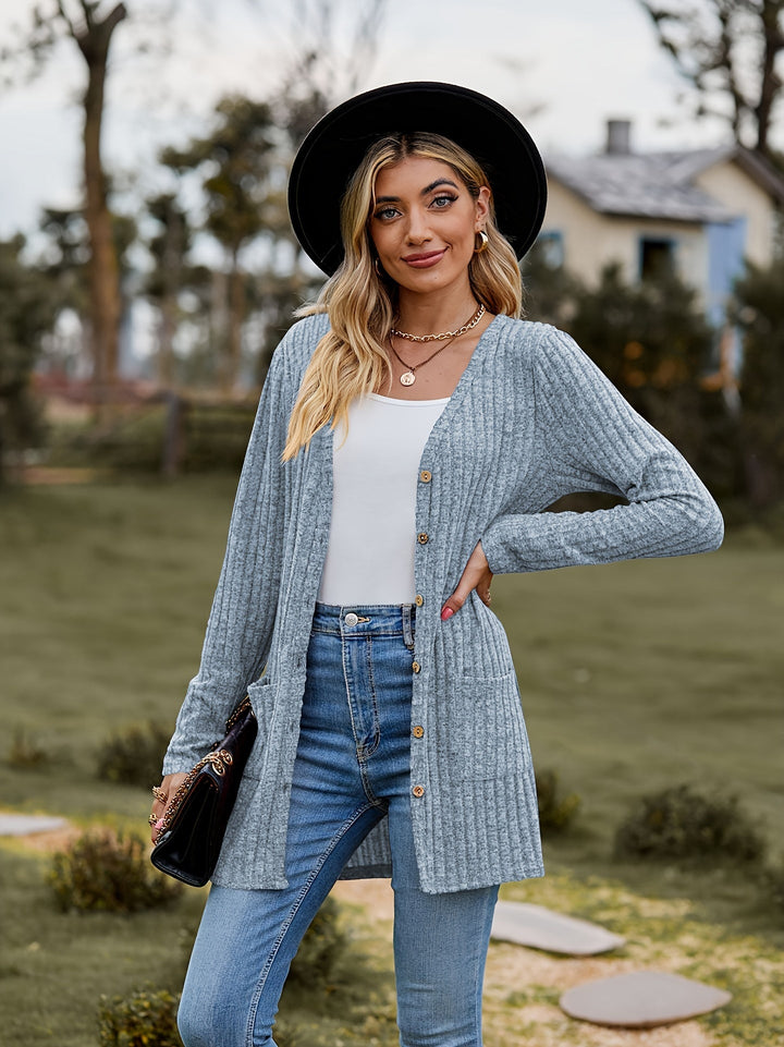 Drune Warmer Gerippter Baumwolle Strickcardigan Für Damen | Perfekt Für Lässige Tage