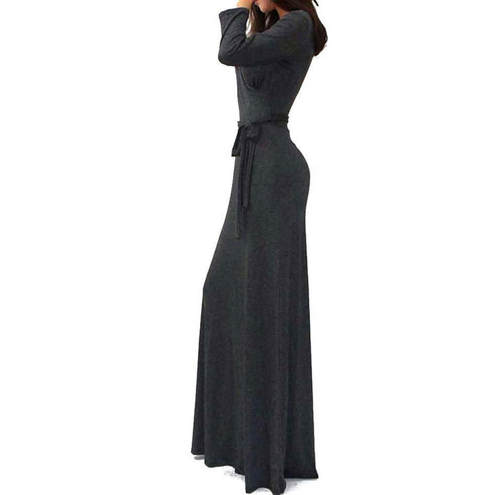 Damen Wickel‑Maxikleid mit Taillenschärpe, figurbetonter Silhouette & 3/4‑Ärmeln Drune