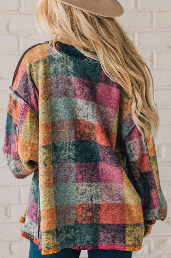 Drune | Mehrfarbige Karierte Kragenlose Jacke