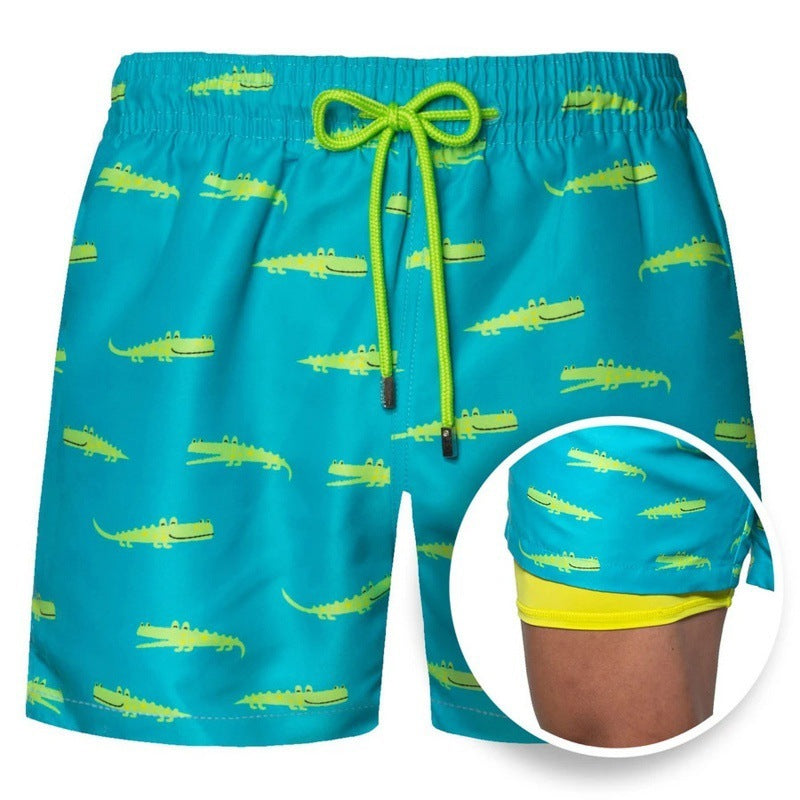 Drune | Bedruckte Herren Badeshorts Mit Doppelter Schicht Für Den Sommer