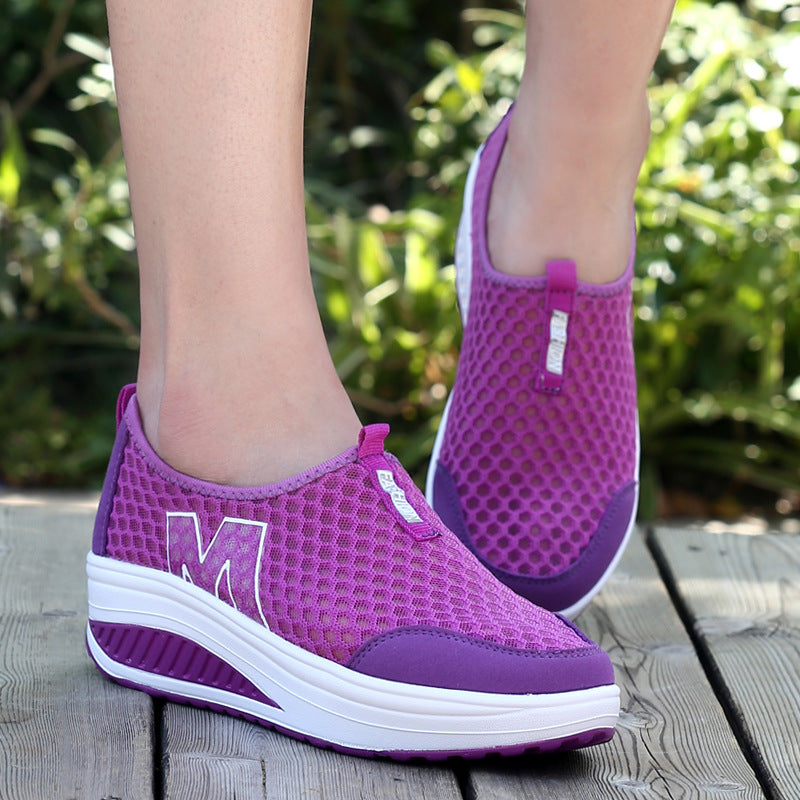 Damen nan leichter Netz-Slipper mit ergonomischer Keilsohle und stoßdämpfender Zwischensohle Drune