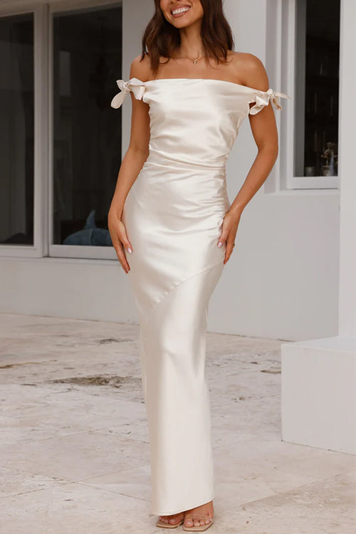 Drune | Rosiedress Schleife Knoten Off-Shoulder Maxi Partykleid