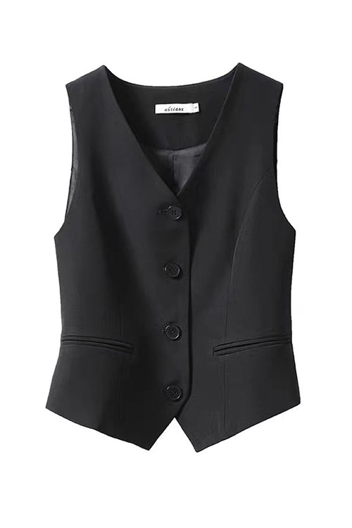 Drune | Rosiedress V Neck Knopfleiste Eingrifftaschen Blazer Weste