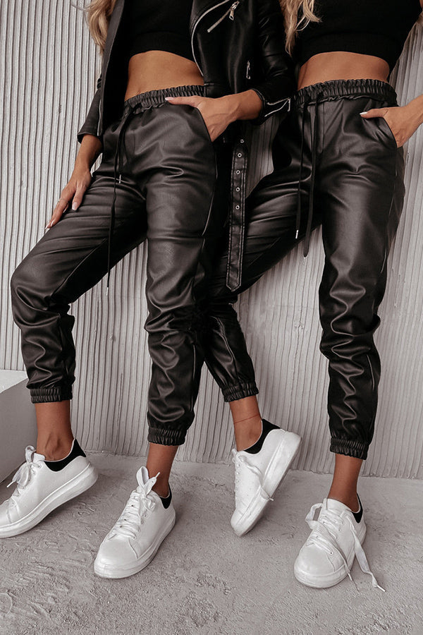 Drune | Drasilla Faux Leder Elastischer Bund Taschen Jogger