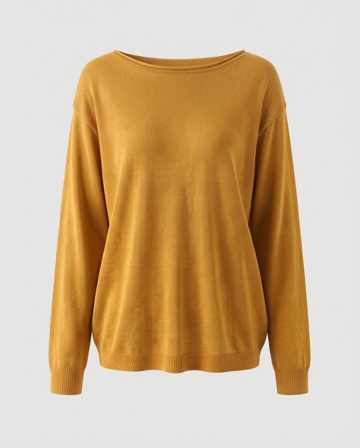 Damen feiner Strickpullover mit Bootsausschnitt und lockerer Passform Drune