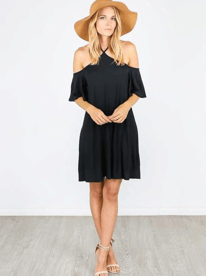Damen Sommerliches Kleid mit schulterfreier Optik und fließendem Schnitt Drune