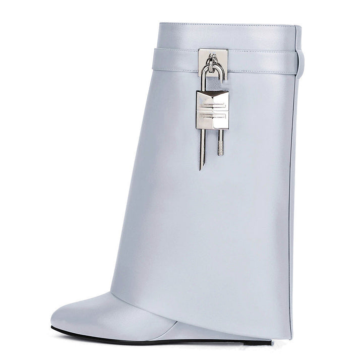 Drune | Damenmode Schräge Ferse Rundzehen Lederoberfläche Hoher Absatz Reißverschluss Kurze Stiefel