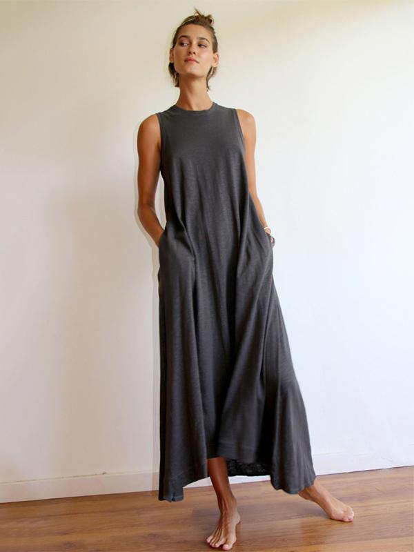 Drune | Ärmelloses Maxikleid mit Einfachem Rundhalsausschnitt