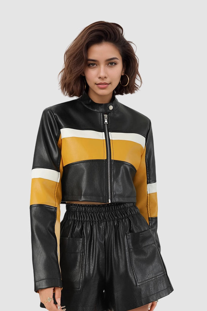 Drune | PU Crop-Jacke