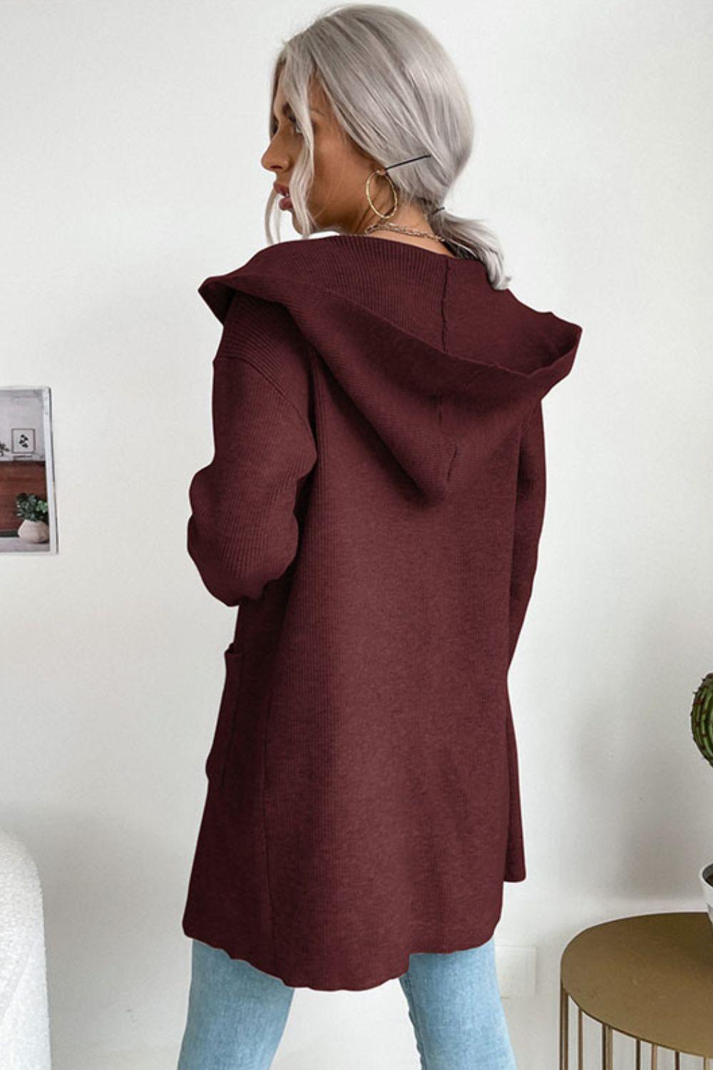 Drune | geripptes offen-front Cardigan mit Kapuze und Taschen