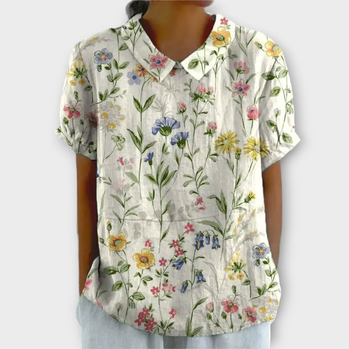 Drune | Blumenbluse aus Baumwolle und Leinen
