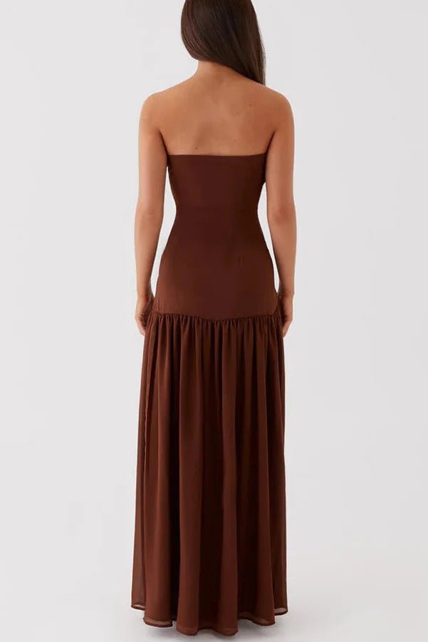 Drune | Eden Patchwork Semi-Transparent Chiffon Strapless Maxi-Kleid