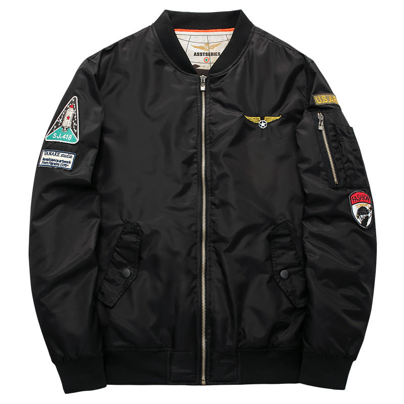Men's  pilot-inspired patch-detail nylon flight jacket with sleeve zip pocket Drune