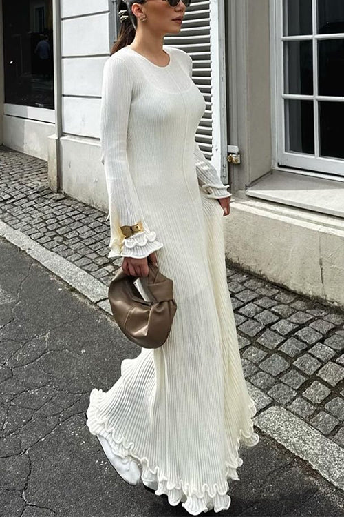 Drune | Rosiedress Glockenärmel Rücken Schnürung Rüsche Trim Maxi Kleid