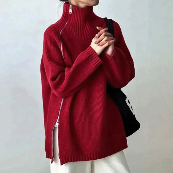 Drune | Roter Pullover mit hohem Halsausschnitt