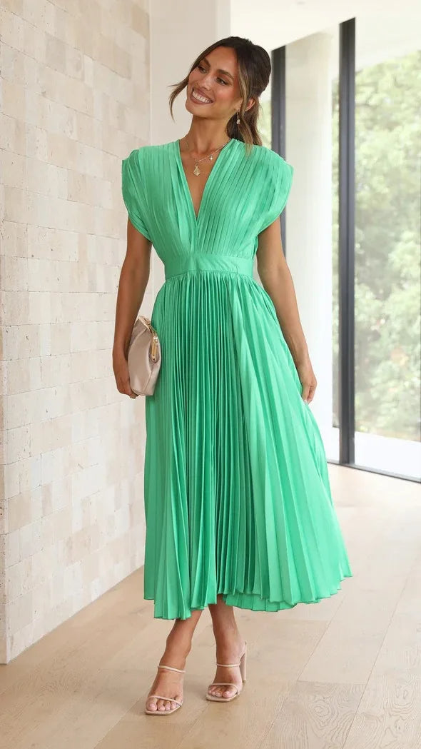 Drune | Faltendes Plunge Midi Kleid