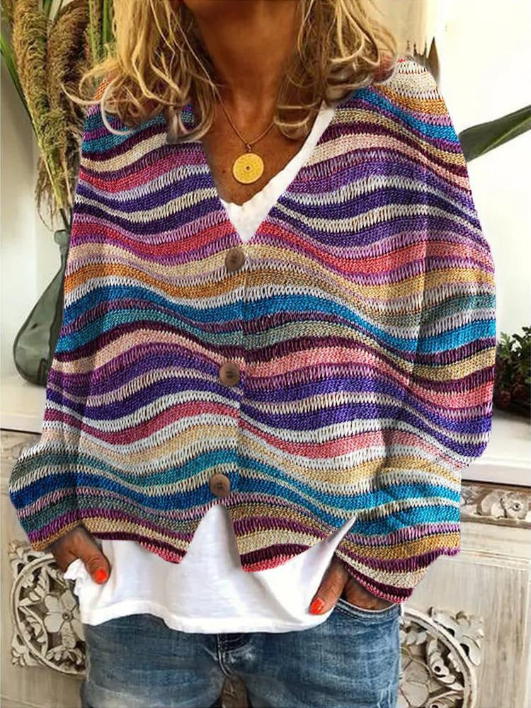 Drune | Strickjacke Weiche Strickware Lässige Passform V-Ausschnitt Knopfverschluss Alltag