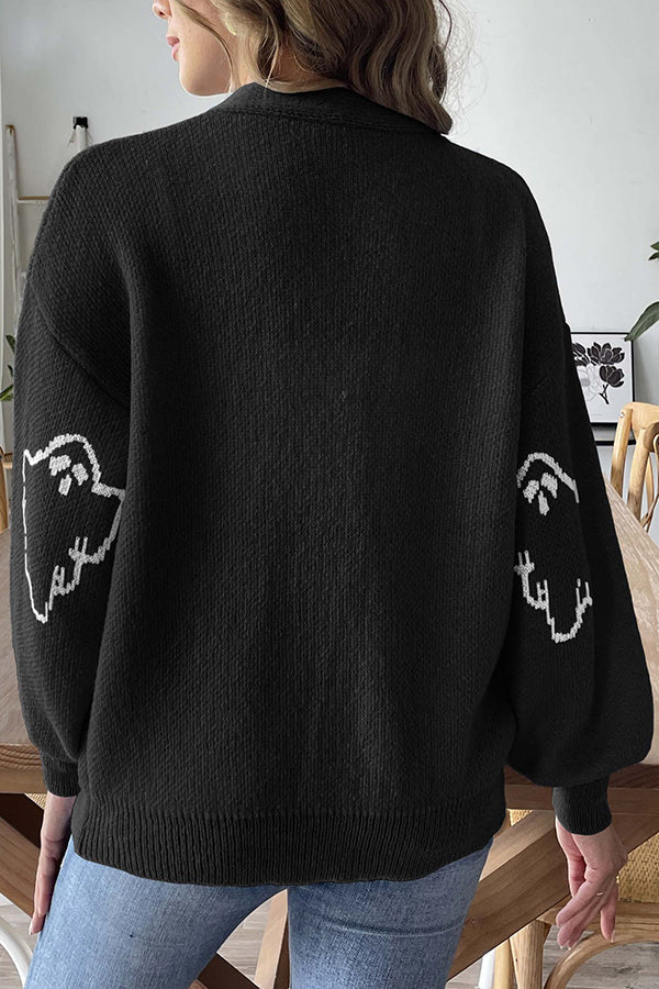 Drune | Cozy Halloween ghost knit sweater with button placket