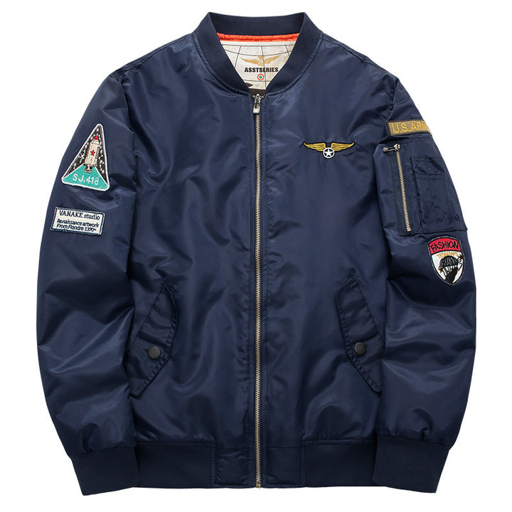 Men's  pilot-inspired patch-detail nylon flight jacket with sleeve zip pocket Drune