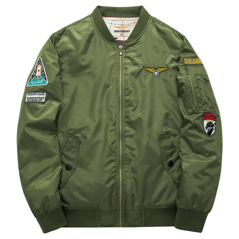 Men's  pilot-inspired patch-detail nylon flight jacket with sleeve zip pocket Drune