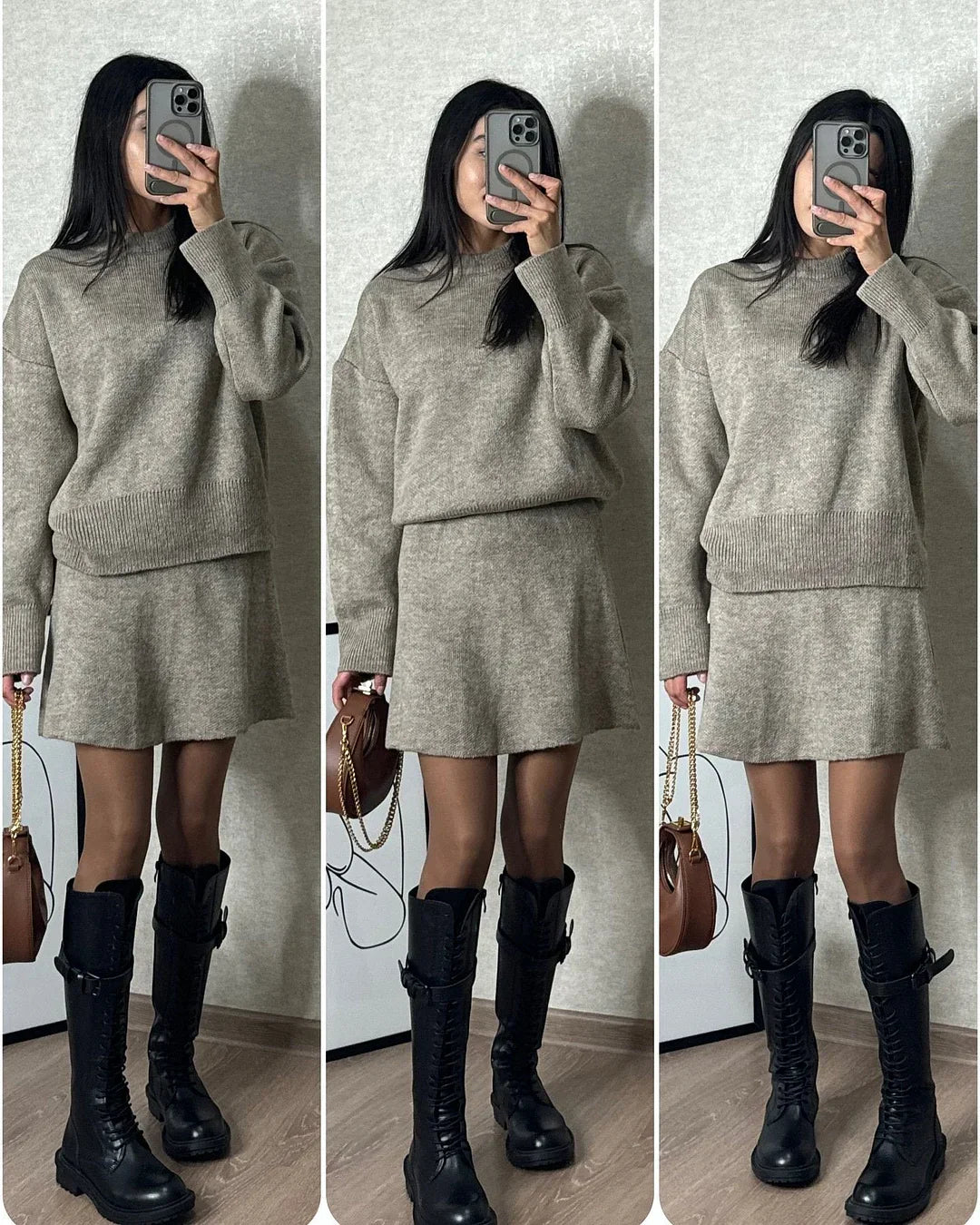 Drune | Strick Zweiteiler - Überdimensional Pullover & Minirock - Herbst Outfit