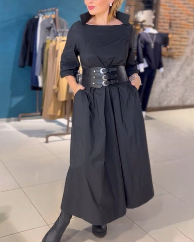 Drune | Einfarbiges Kleid mit Quadratischem Ausschnitt