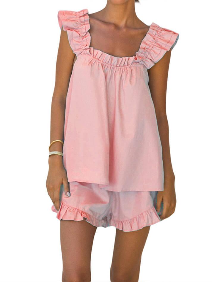 Drune | Baumwolle Rüschen Cami Shorts Satz