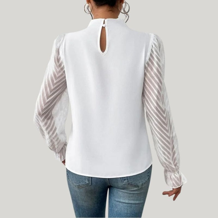 Drune | Bluse mit Hohem Kragen und Transparenten Puffärmeln