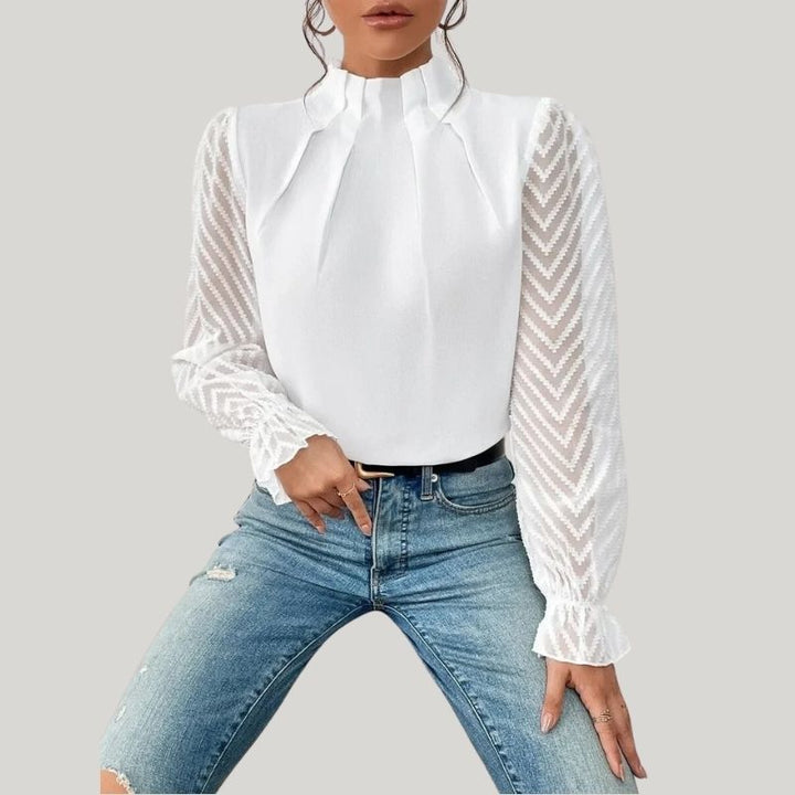 Drune | Bluse mit Hohem Kragen und Transparenten Puffärmeln