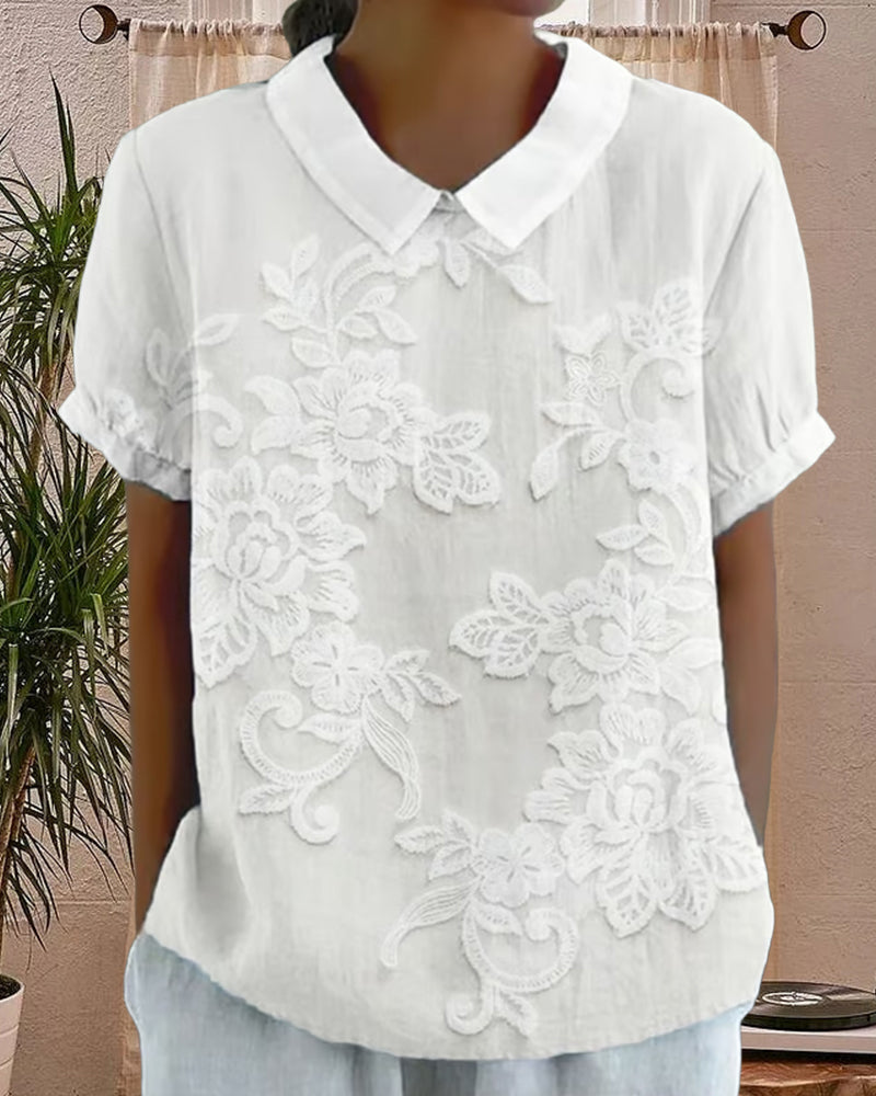 Drune | Bluse mit Revers Druck Einfarbig