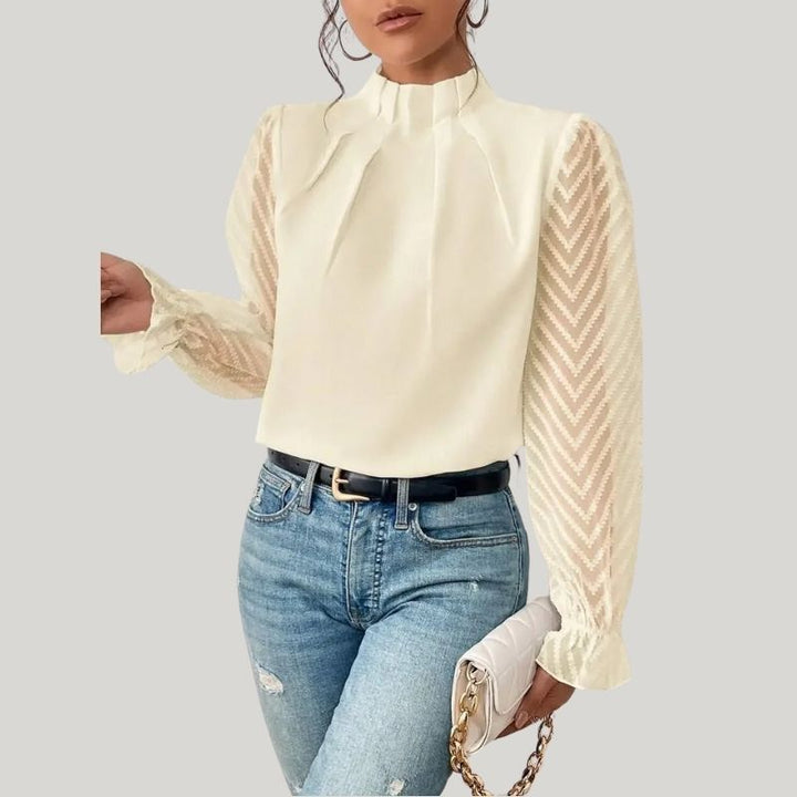 Drune | Bluse mit Hohem Kragen und Transparenten Puffärmeln
