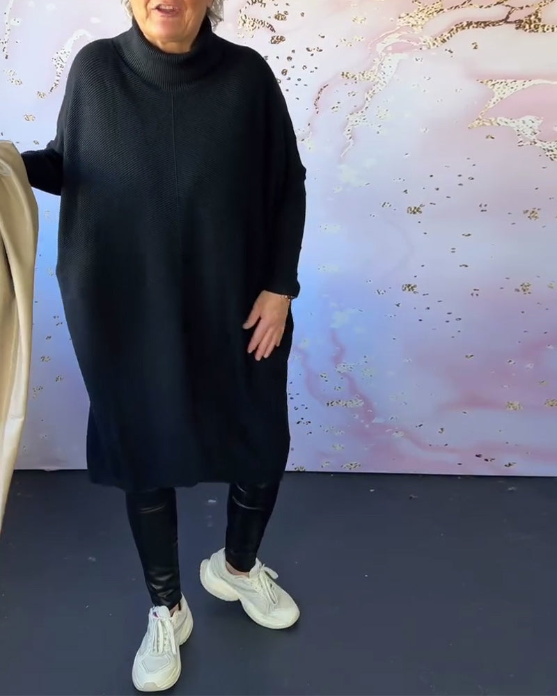 Drune | Lässiger Einfarbiger Pullover mit Hohem Kragen und Langen Ärmeln