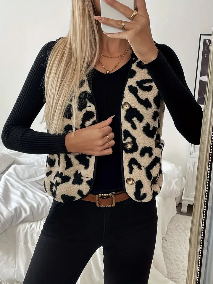 Drune | Ärmellose Weste aus Kunstpelz mit Leopardenmuster für Damen
