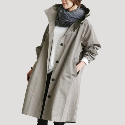 Drune | Damen Trenchcoat lang leicht mit Kapuze Jacke