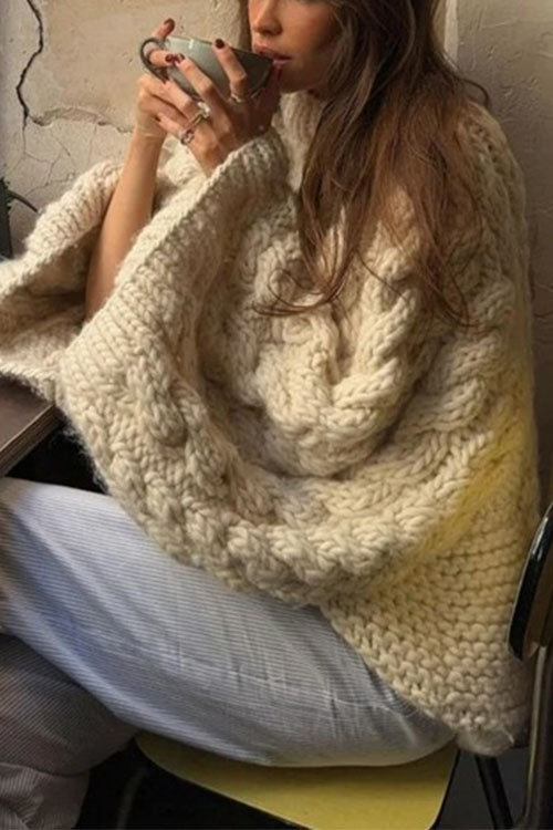 Drune | Rosiedress Rundhals Übergroße Zopfmuster Pullover