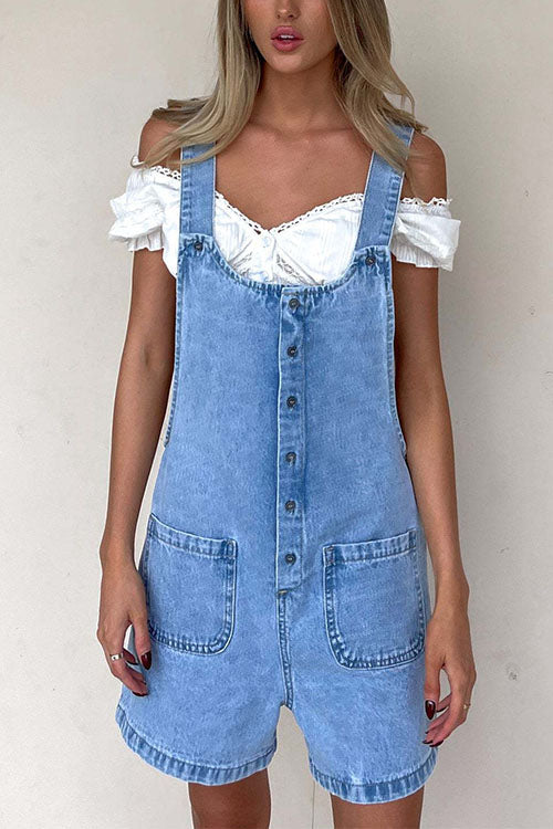 Drune | Rosiedress Knopfverschluss Mit Taschen Denim Einteiler