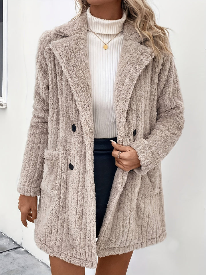 Drune | Doppelknopf-plüschjacke mit Reverskragen Polyester Weich und Warm