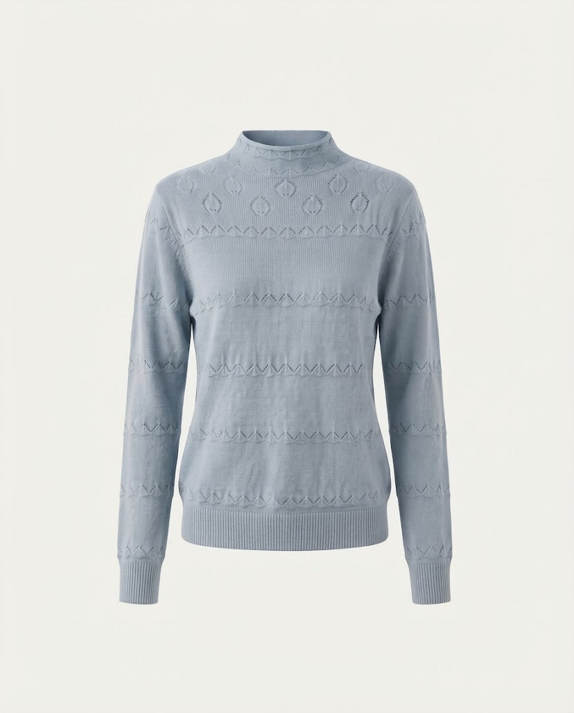 Damen Feinstrick-Pullover mit dezentem Ajourstreifen und kurzem Stehkragen Drune