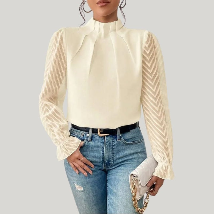 Drune | Bluse mit Hohem Kragen und Transparenten Puffärmeln