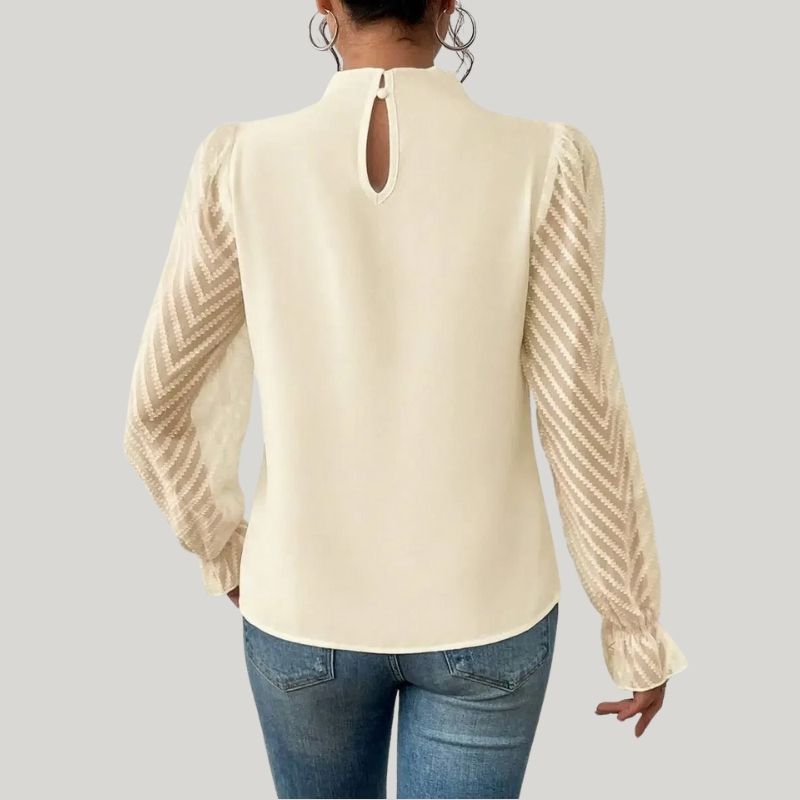Drune | Bluse mit Hohem Kragen und Transparenten Puffärmeln
