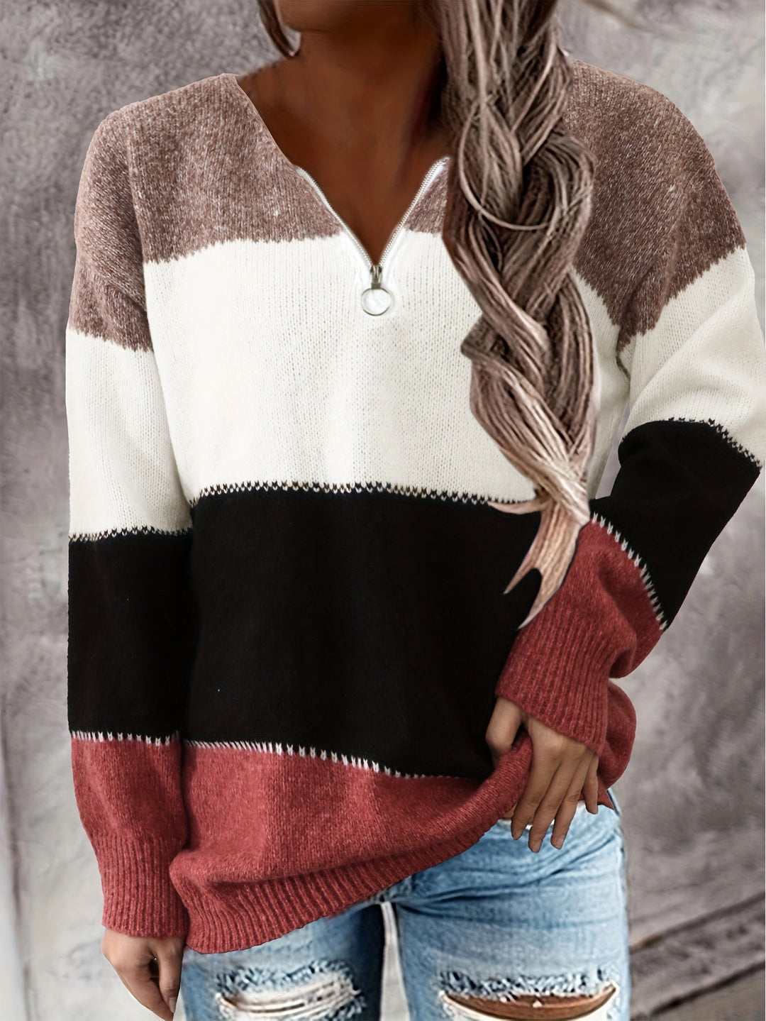 Drune | Lässiger Pullover mit Reißverschluss Damen