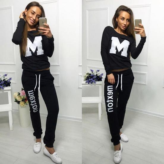 Damen Sportliches Freizeit-Set mit kreativem Aufdruck Drune