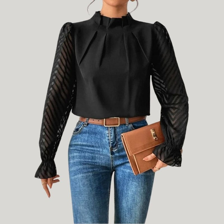 Drune | Bluse mit Hohem Kragen und Transparenten Puffärmeln