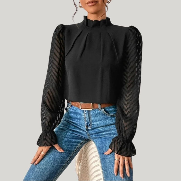 Drune | Bluse mit Hohem Kragen und Transparenten Puffärmeln