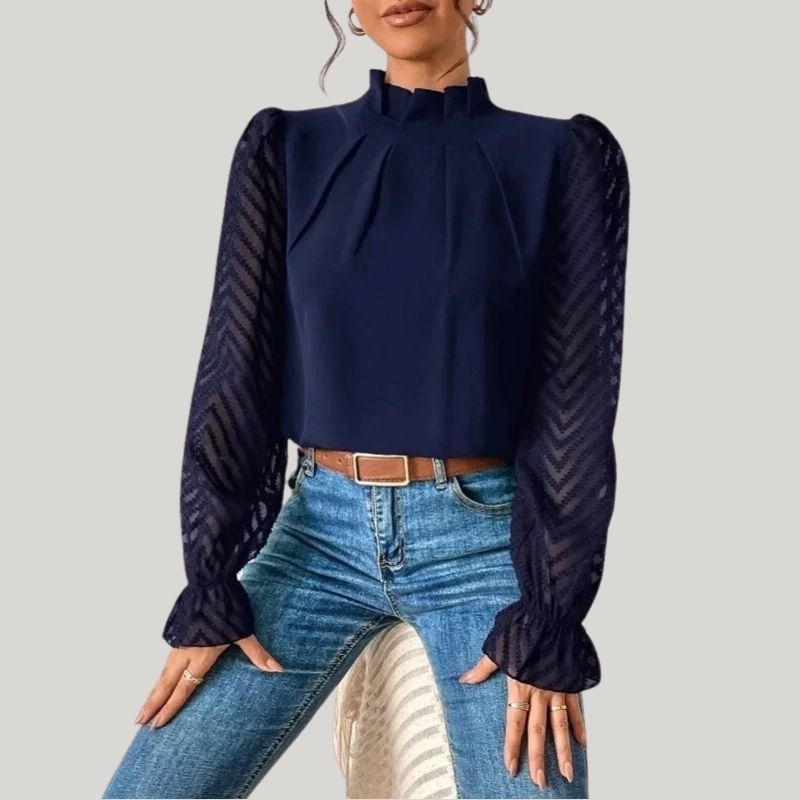 Drune | Bluse mit Hohem Kragen und Transparenten Puffärmeln