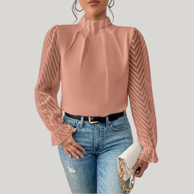 Drune | Bluse mit Hohem Kragen und Transparenten Puffärmeln