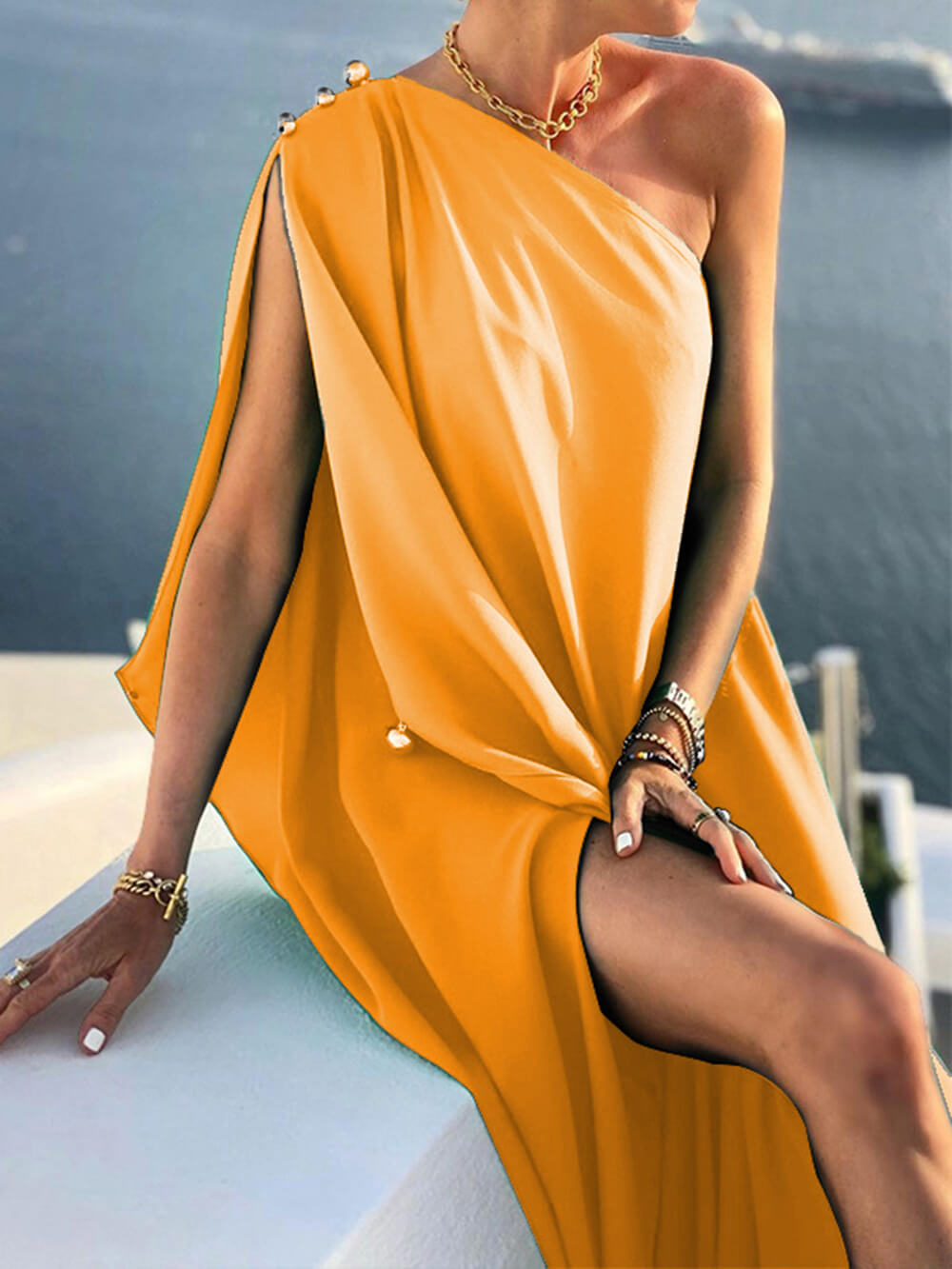 Drune | Drapiertes Maxikleid mit einem Schulter für Damen