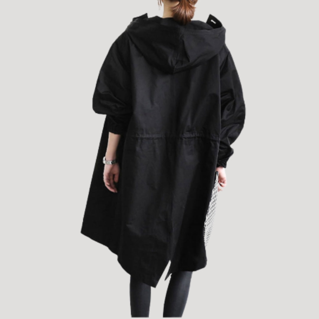 Drune | Damen Trenchcoat lang leicht mit Kapuze Jacke