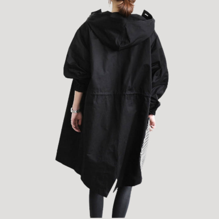 Drune | Damen Trenchcoat lang leicht mit Kapuze Jacke