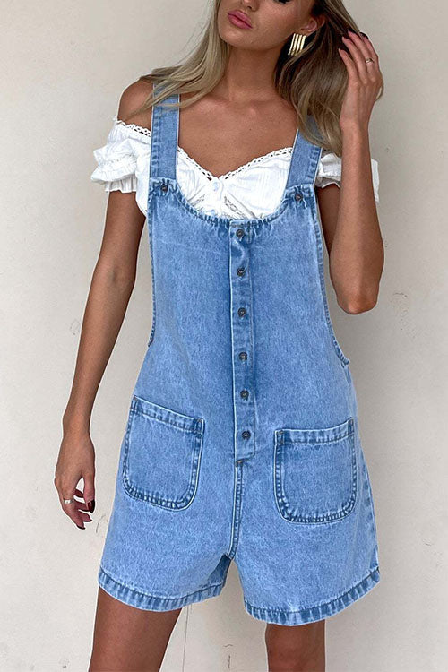 Drune | Rosiedress Knopfverschluss Mit Taschen Denim Einteiler
